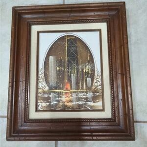 Eduardo Oropeza Vintage Chicago Skyline Oil on Canvas Signed